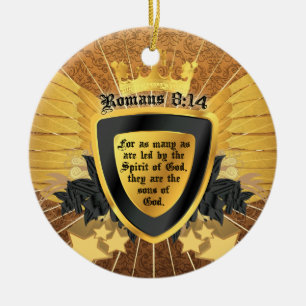 Guld- Romans8:14 Sons av guden Julgransprydnad Keramik
