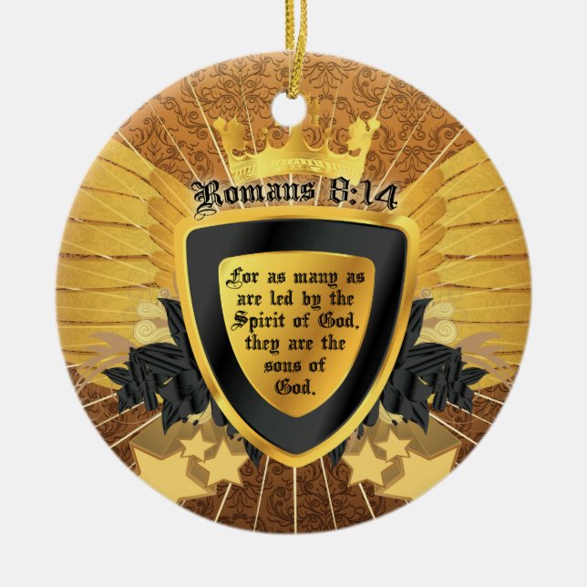 Guld- Romans8:14 Sons av guden Julgransprydnad Keramik (Framsidan)