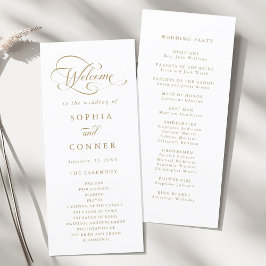 Guld Romantic Calligraphy Bröllop Ceremony Program