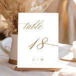 Guld Romantic Calligraphy Bröllop Number 18, Bordsnummer<br><div class="desc">Bord 18. Kontrollera alla tillgängliga nummer. | Romantiskt bordsnummer och elegant med snabb kalligrafi i bröllop med monogram. Om du vill ha en mer avancerad anpassning av den här designen klickar du på BLUE DESIGN VERKTYG ovan!</div>