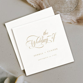 Guld Romantic Classy Calligraphy Bröllop Pappersservett