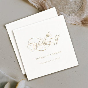Guld Romantic Classy Calligraphy Bröllop Pappersservett