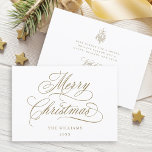 Guld Romantic God jul Script Flat Julkort<br><div class="desc">Den här enkla julklappen har elegant och romantisk kalligrafi-skrift med en vinter-berusbukett och anpassningsbar på baksidan. Om du vill ha en mer avancerad anpassning av den här designen klickar du på BLUE DESIGN VERKTYG ovan!</div>