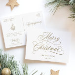 Guld Romantic God jul Script Helgdag Vykort<br><div class="desc">Det här enkla julkortet har elegant och romantisk,  snabbt kalligrafibrev med en vinter-berusbukett och anpassningsbar på baksidan. Om du vill ha en mer avancerad anpassning av den här designen klickar du på BLUE DESIGN VERKTYG ovan!</div>