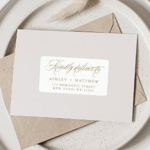 Guld Romantic Swirly Calligraphy Returadress Adressetikett
