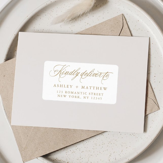 Guld Romantic Swirly Calligraphy Returadress Adressetikett (Skapare uppladdad)