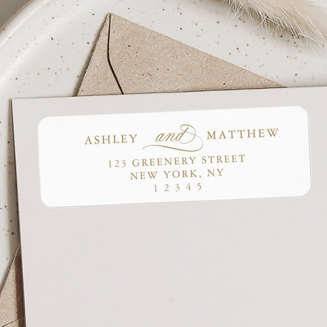 Guld Romantic Swirly Calligraphy Returadress Etikett (Skapare uppladdad)
