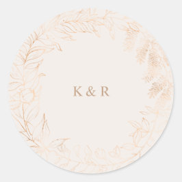 Guld Romantisk Blommig Monogram Bröllop Runt Klistermärke