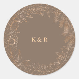 Guld Romantisk Blommig Monogram Bröllop Runt Klistermärke