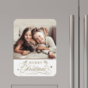 Guld Romantisk God jul Foto på kalligrafi Magnet