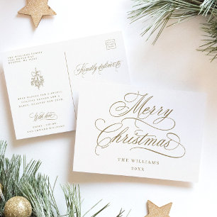 Guld Romantisk God Jul Skrift Högtid Vykort