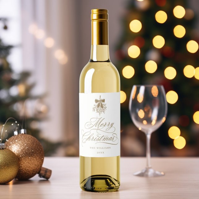 Guld Romantisk Kalligrafi God Jul  Vinflaska Etikett (Skapare uppladdad)