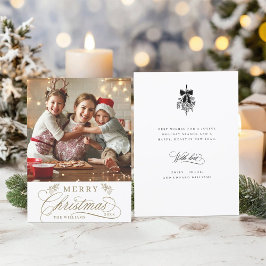 Guld Romantisk kalligrafi Julfoto - plattform Julkort