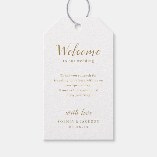 Guld romantiskt skript för enkel elegant bröllop presentetikett (Framsidan)