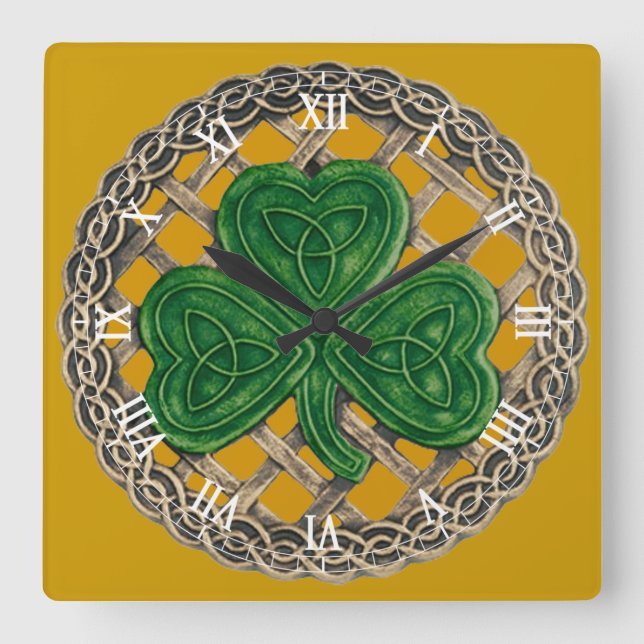 Guld- romerskt siffer- för shamrock- & fyrkantig klocka (Framsida)