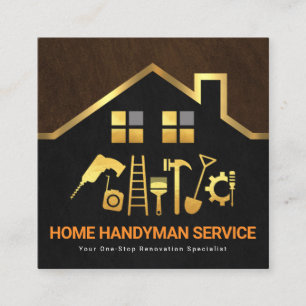 Guld Rooftop Handyman Verktyg Gräns Fyrkantigt Visitkort
