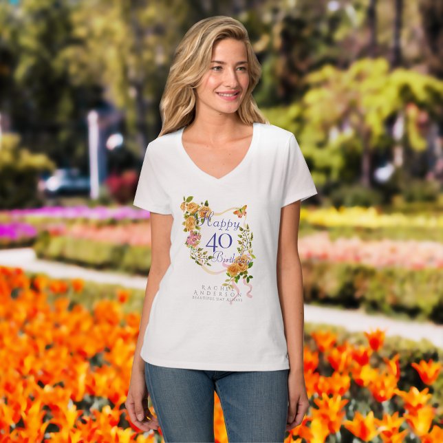 Guld Ros Band 40-årsdag T Shirt (Gold Rose Ribbon 40th Birthday T-Shirt)