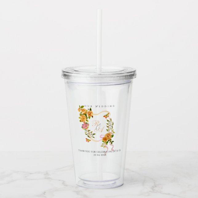 Guld Ros Band Monogram Bröllop  Take Away Mugg (Framsida)