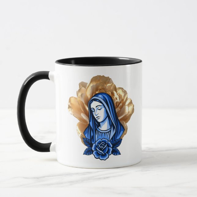 Guld Ros Blå Mor Maria Katolsk Kristet Gåva Mugg (Vänster)