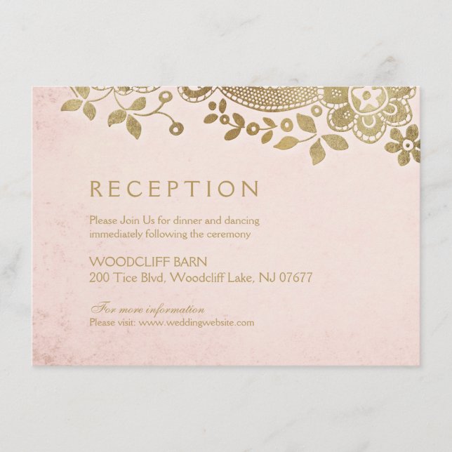 Guld ros elegant vintage spets bröllopsmottagning tilläggskort (Framsida)