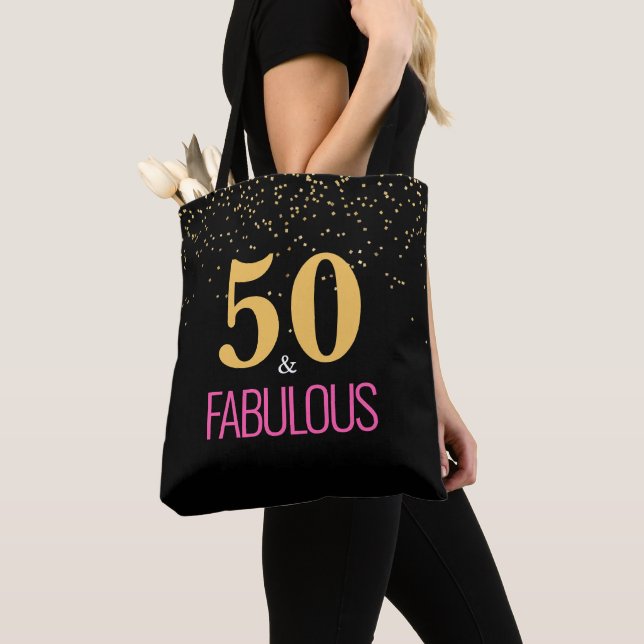 Guld Rosa 50 och Fabulous Birthday Tote Tygkasse (Närbild)
