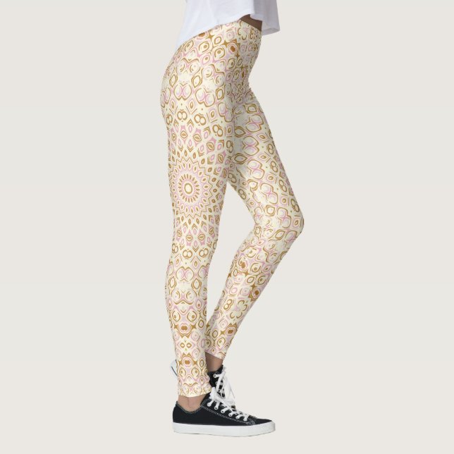 Guld Rosa Abstrakt Mandala Mönster Leggings (Höger)
