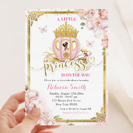 Guld Rosa African Princess Carriage Baby Shower Inbjudningar