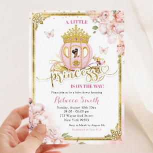 Guld Rosa African Princess Carriage Baby Shower Inbjudningar