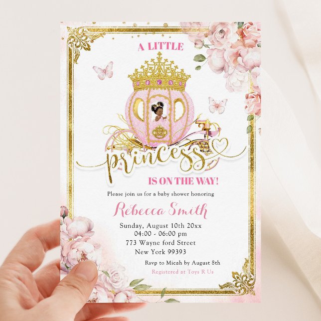 Guld Rosa African Princess Carriage Baby Shower Inbjudningar (Skapare uppladdad)
