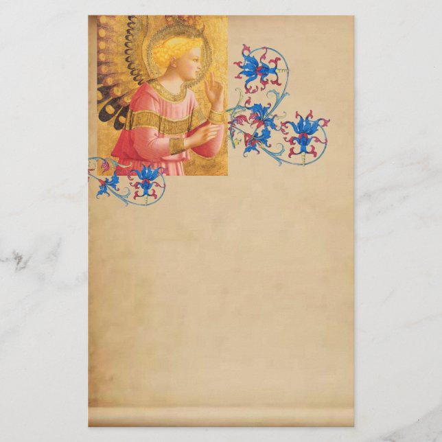 GULD ROSA ANGEL Antique Blommigt Parchment Brevpapper (Framsida)