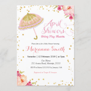 Guld Rosa April Shower Take May Flowers Inbjudningar