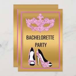 GULD ROSA BACHELORETTE HEEL MASQUERADE PARTY INBJUDNINGAR