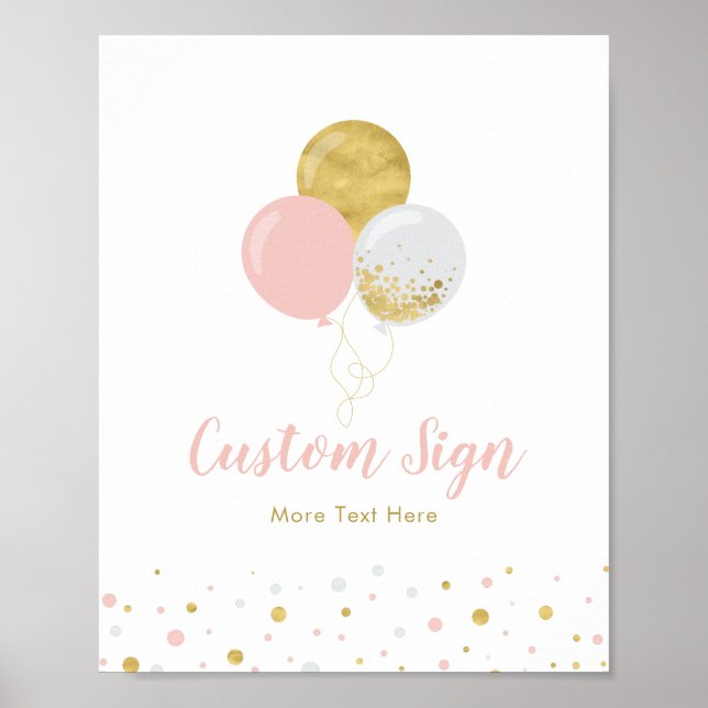 Guld & Rosa Ballonger | Flickans Födelsedagsfest A Poster (Framsidan)