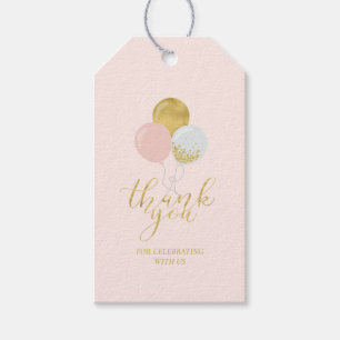 Guld & Rosa Ballonger Party Tacksamhetsetikett Presentetikett