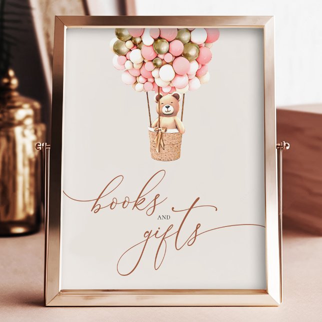 Guld Rosa Bear Balloons Bokar ger babyskor Fototryck (Skapare uppladdad)