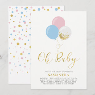 Guld, Rosa, Blå Ballonger Oh Baby Baby Shower Inbjudningar