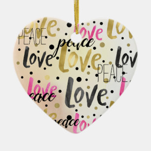 Guld Rosa Black Confetti Kärlek Peace Julgransprydnad Keramik