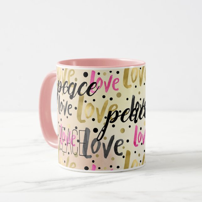Guld Rosa Black Confetti Kärlek Peace Mugg (Framsida vänster)