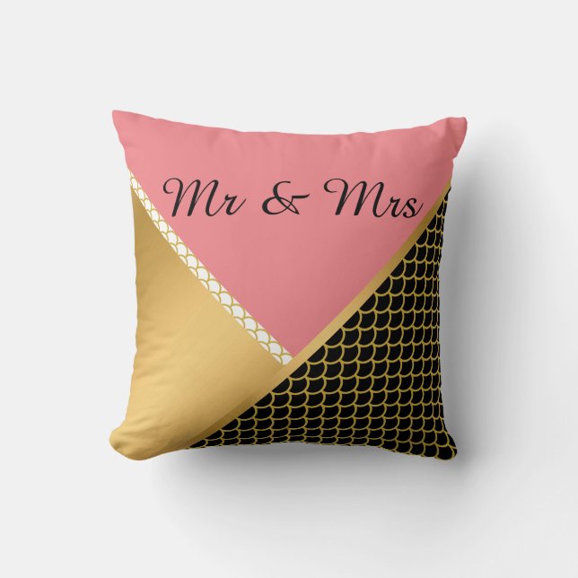 GULD ROSA BLACK SJÖJUNGFRU DESIGN BRÖLLOP PILLOW KUDDE (Framsida)