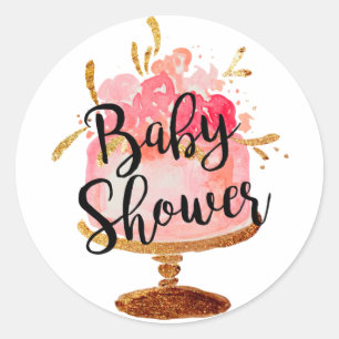 Guld Rosa Blommande Tårta Baby Shower-dekal Runt Klistermärke