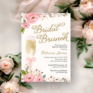 Guld Rosa Blommig Bröllopsbrunch Bröllopsfest Inbjudningar