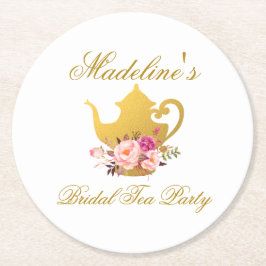 Guld Rosa Blommig Bröllopsdusch Te-fest Underlägg Papper Rund