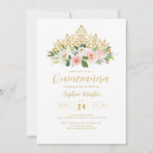 Guld Rosa Blommig Tiara Quinceanera  Inbjudningar