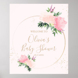 Guld Rosa Blommigt Baby Shower Välkommen Poster