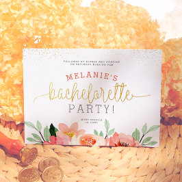 Guld Rosa Blommigt Bachelorette Party infogning Inbjudningar