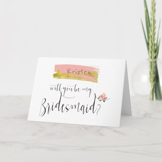 Guld Rosa Blommigt Bouquet kommer att bli min brid Inbjudan (Framsida)
