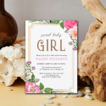 Guld Rosa Blommigt Girl Baby Shower Ram