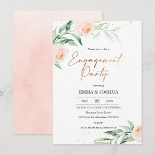 Guld Rosa Blommigt Greenery Förlovningsfest Inbjudningar