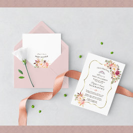 Guld Rosa Blommigt invigación de Baby Shower Inbjudningar