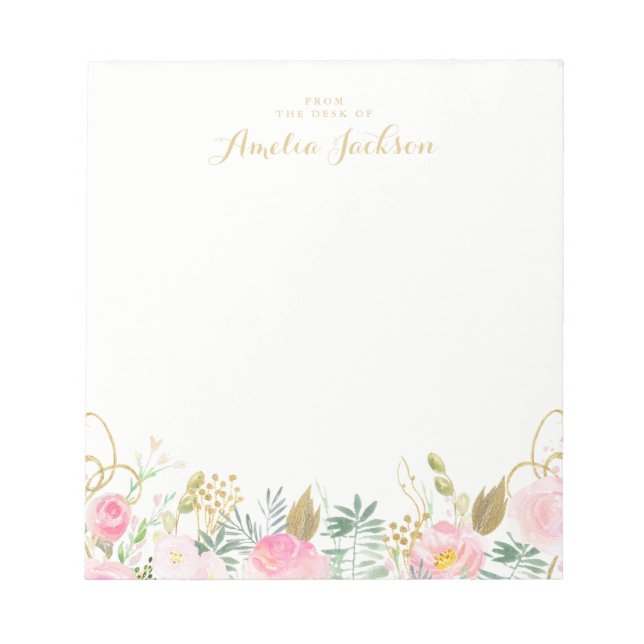 Guld Rosa Blommigt Personlig Stationery Anteckningsblock (Framsida)